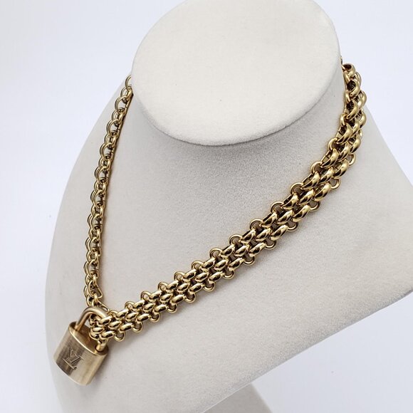 Authentic Louis Vuitton Gold Padlock w/ Unbranded Fashion Stainless Steel Chain - Picture 10 of 10